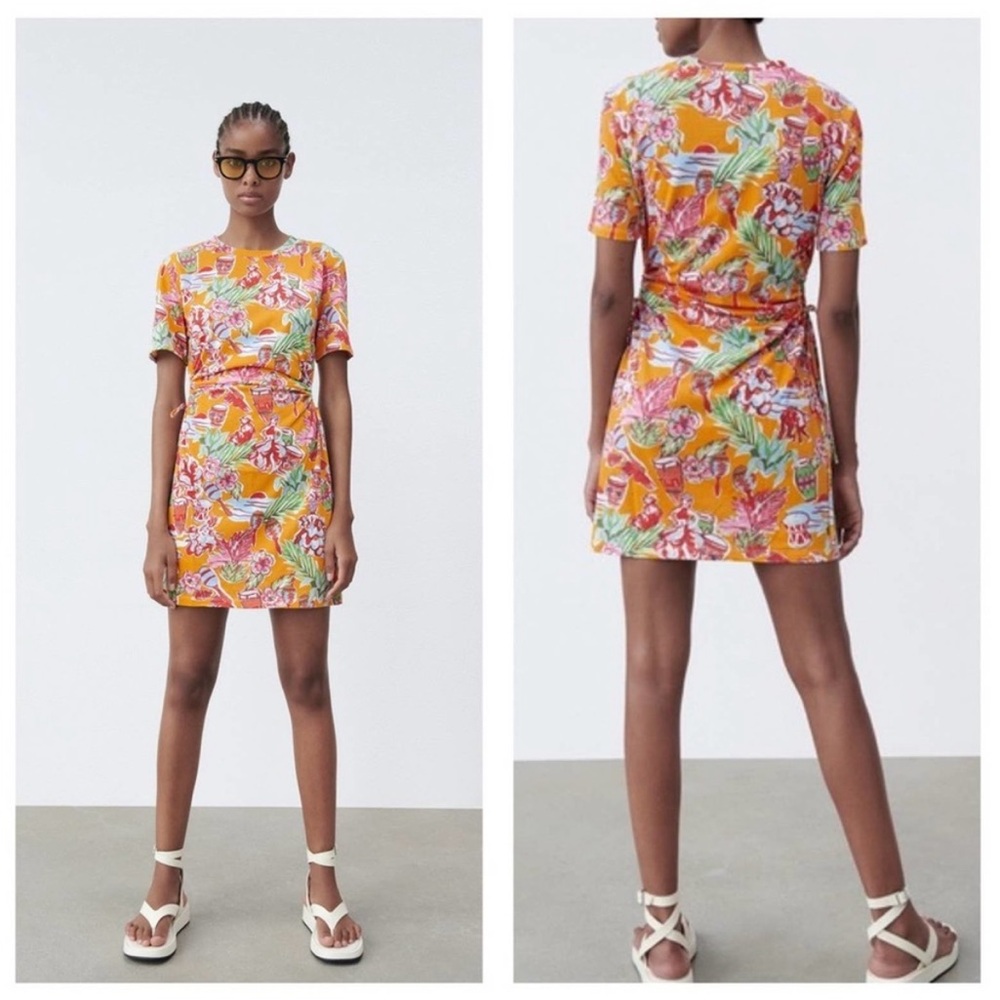 ZARA Printed Cut Out Mini Dress S